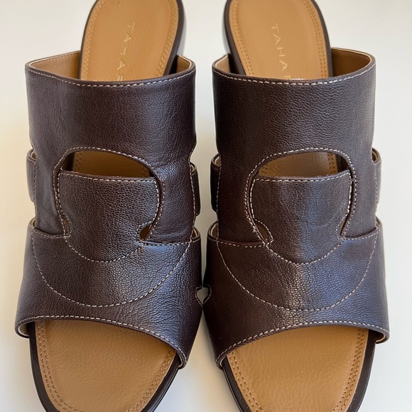 Tahari Brown Leather open Toe Sandals/ clogs - Picture 8 of 14